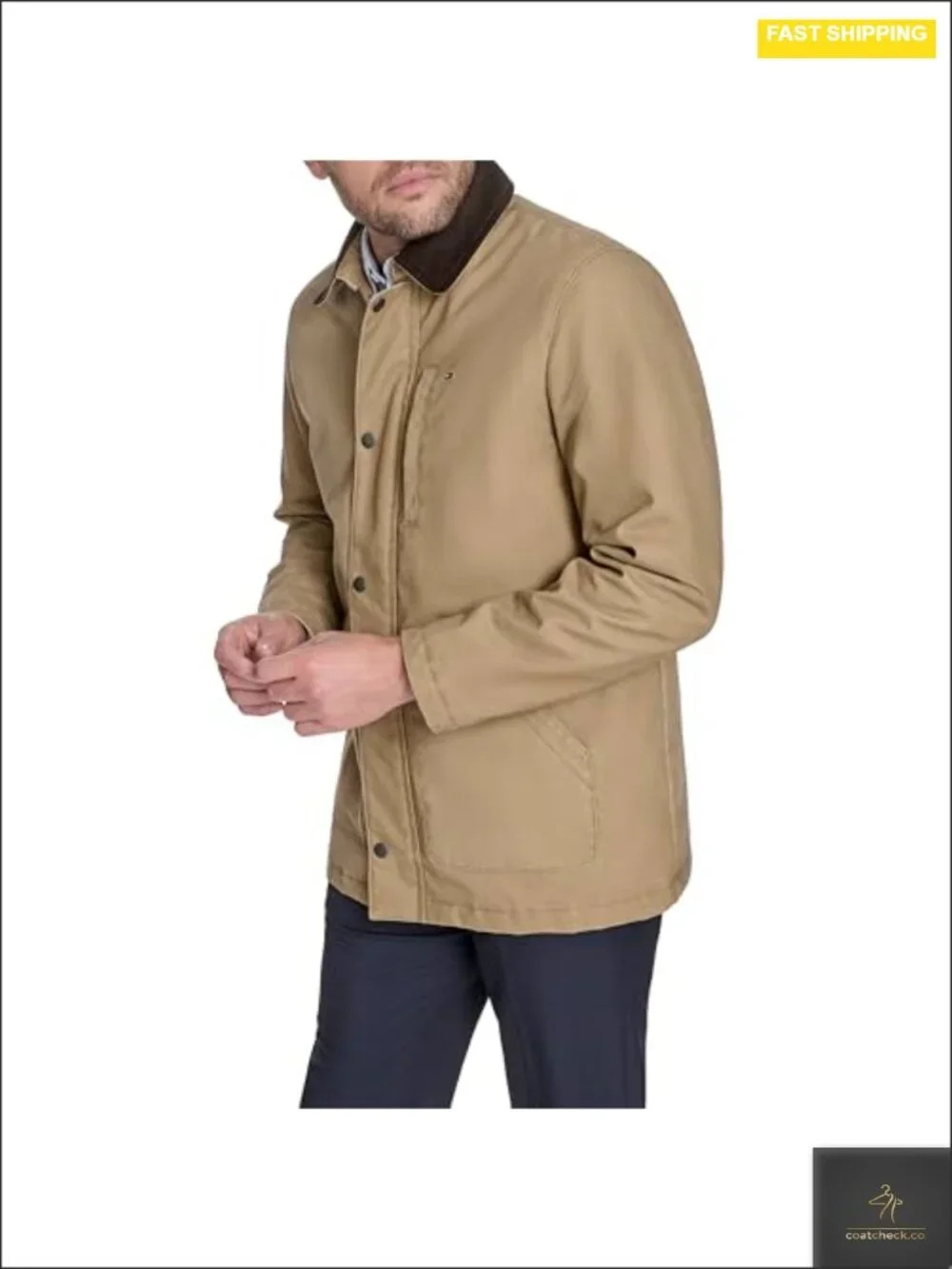 Barn Jacket Corduroy Collar Heavyweight Polyester Snap Front Men's